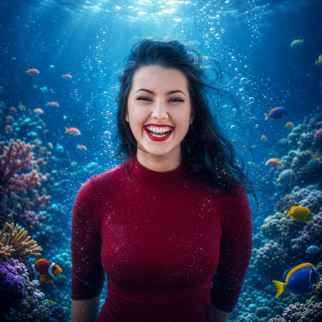 Portrait transformé en scène sous-marine par IA